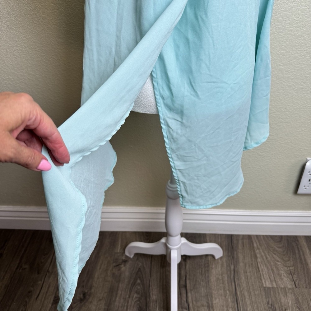 Diane Gilman DG2 Top Women XS Pastel Aqua Teal Hi Low Swing Blouse Split Tail - Picture 4 of 8